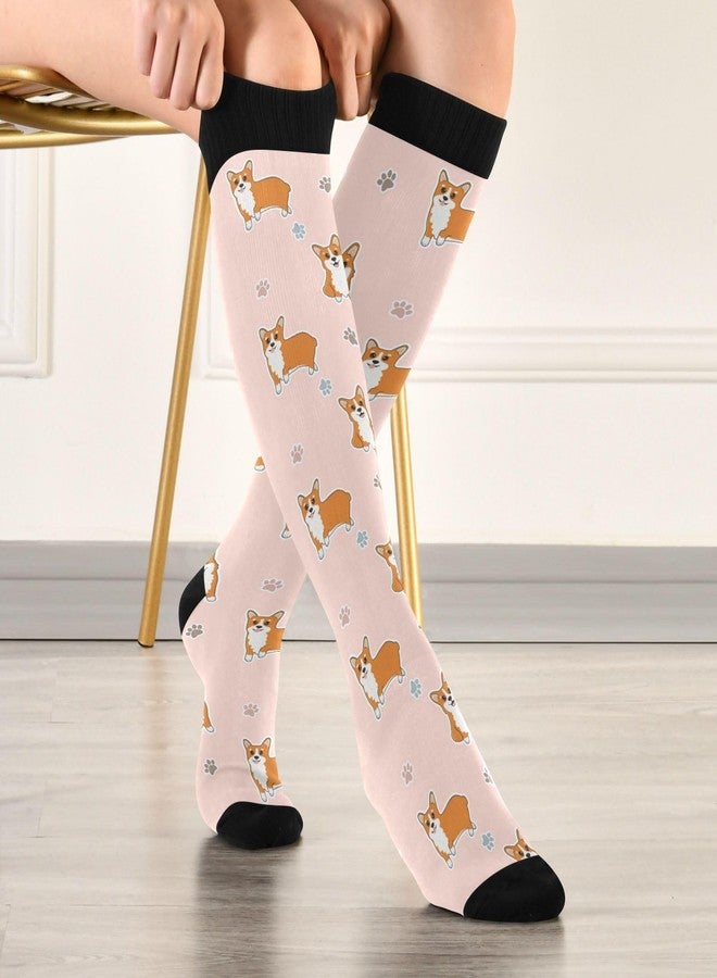 Wusikd Corgi Dog Compression Socks for Women and Men Circulation Cute Pink Long Socks for Athletic Running 1 - Image 5